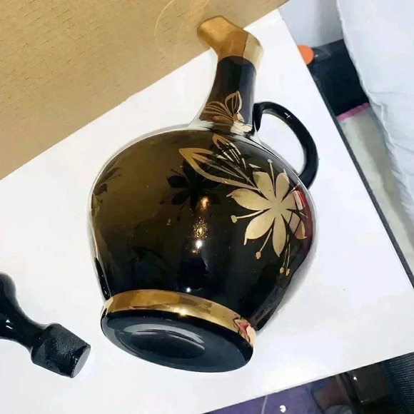 Romanian MidCent Smoked Glass 22k Gold Carafe Decanter Czech Bohemian - Picture 8 of 16